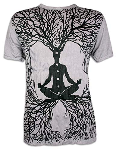 Sure Clothing Camiseta Hombre Wicca Guru del Arte Buda Yoga Hinduismo India Zen Tailandia Alternativa Ocio Hippie Boho Goa Guru Reggae (Gris L)