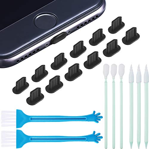 Tapón Anti-Polvo de Metal Compatible con iPhone 5/6/ 7/8/ X/XS Kit de Cepillo de Limpieza de Puerto de Móvil, Conjunto de Cepillos de Limpiar Altavoz y de Limpiar Receptor de Móvil (24 Piezas)