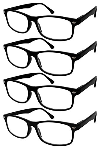 TBOC Gafas de Lectura Presbicia Vista Cansada - (Pack 4 Unidades) Graduadas +3.00 Dioptrías Montura de Pasta Negra Diseño Moda Hombre Mujer Unisex Lentes de Aumento Leer Ver Cerca