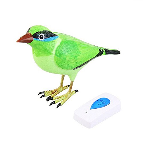 Timbre digital inalámbrico con sonido de pájaro, diseño único, color verde, con mando a distancia (verde)