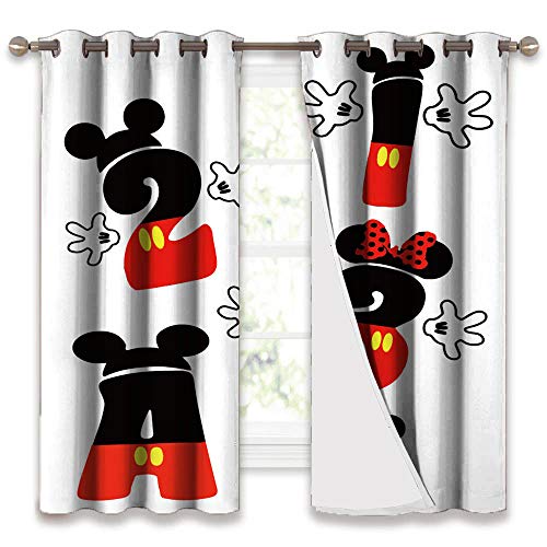 Trelemek Mi-ckey Mi-nnie Mouse Cortinas de ventana negra 2 paneles de eficiencia energética, cortinas térmicas aisladas para cocina/dormitorio para dormitorio de 100 x 63 cm