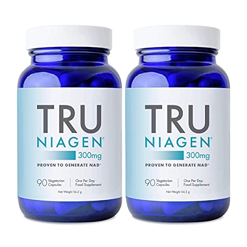 TRU NIAGEN Nicotinamide Riboside NAD + Suplemento para la reducción del cansancio y la fatiga, fórmula patentada NR más eficiente que NMN, 300 mg por dosis 90 días (6 meses / 2 frascos)