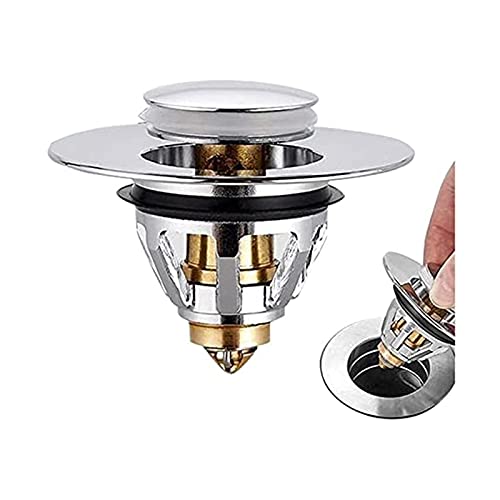 Universal Edition Stainless Steel Bullet Core Push Type Bounce Drain Filter, No Overflow Pop Up Sink Drain Plug for Kitchen and Bathroom