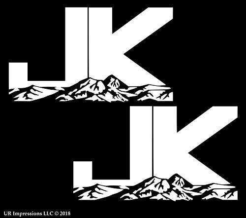 UR Impressions JK Mountains 2-Pack de 2 adhesivos de vinilo para Jeep Wrangler 4x4 Unlimited Sahara Rubicon Moab Overland Arctic SUV Walls Windows Laptop|Blanco |6.3 x 3.7 pulgadas |URI687