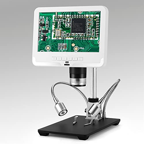 WJY Microscopio Digital USB, Pantalla LCD HD de 12 MP y 7", Lupa Digital LED Portátil 1-1200X, LCD Microscopio Digital para Cheques Industriales, Enseñanza Escolar, Detección de Tasación de Joyas