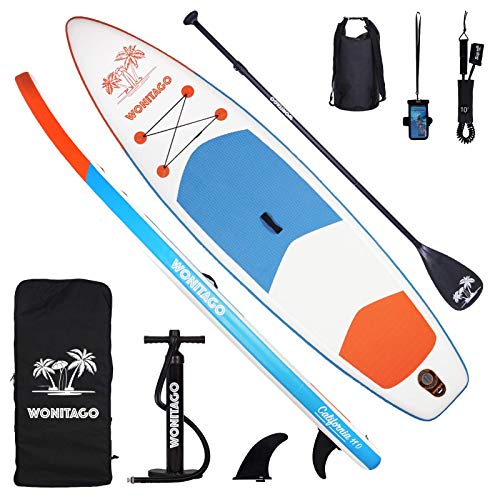 XUXIAKE Stand Up Paddle Board SUP - Tabla de surf de remo hinchable (335 x 84 x 15 cm), paquete de viaje ISUP, remo ajustable y bomba de mano, bote de pie antideslizante con cubierta, color blanco