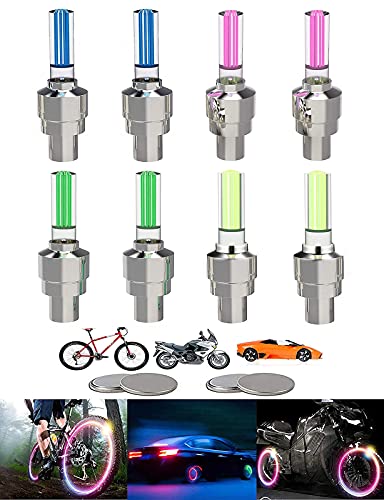 Yinch 8 tapones de válvula LED para bicicleta, iluminación de radios de bicicleta, accesorios para coche, moto o camión, con 10 pilas adicionales (multicolor)