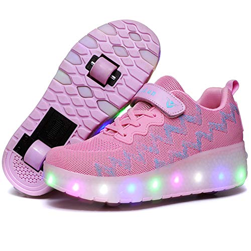 Zapatillas con Dobles Ruedas para niñas y niños Zapatos con Ruedas retráctiles con Ruedas Se Pueden Cargar Zapatos con luz LED Zapatillas Deportivas al Aire Libre