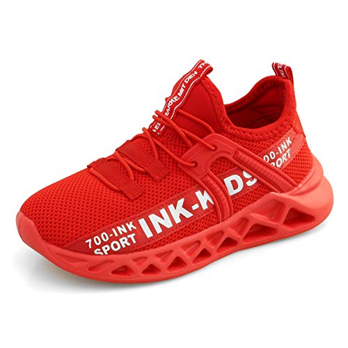 Zapatillas Deportivas Niños Bambas Ligero Niño Tenis Velcro Nino Zapatillas Casual Niños Zapatos para Correr Niños 28 EU,Rojo