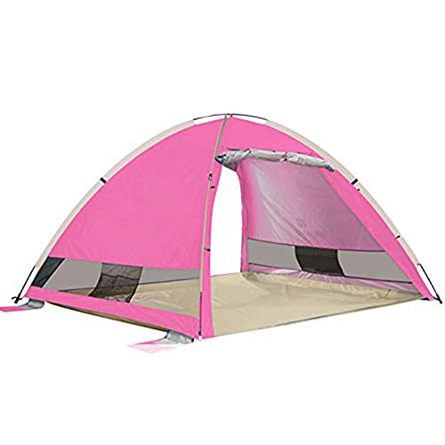 ZIHUAD Anti UV Beach Tienda de campaña Sombrilla, Playa Automática Tienda de Sol Sun Shelter con Puertas Roll Roll Frontal, Tienda de Playa a Prueba de Viento 3-4 Persona Pink