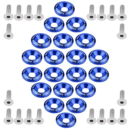 20 piezas kit de tornillos de aluminio, tornillos para parachoques, Juego de pernos de la lavadora del parachoques del motor(Azul)
