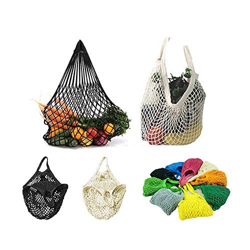 4Pcs Reutilizable Malla Algodón Net Market String Bag Organizer (Multiuso, Portátil Shopping Tote Handbag), para la compra de ultramarinos y el embalaje al aire libre/almacenamiento/frutas/vegetales