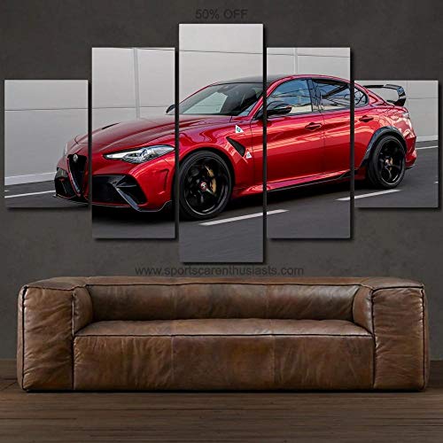 Alfa Romeo Giulia 5 Pieza Cuadro en Lienzo 150X80CM Impresión 5 Piezas Tejido no Tejido Decoración Hogar Cartel Arte Pared Pintura Regalos