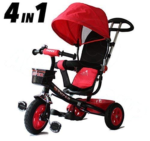 All Road Trikes Niños 4 en 1 Trike - Negro y Rojo - Empujar /Pedal Infantil Triciclo Homologación CE
