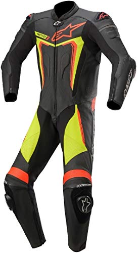 Alpinestars Motegi V3 - Traje de piel para motocicleta, 1 pieza, color negro y amarillo 52