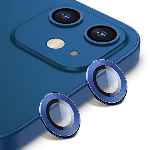 BANNIO Protector Cámara Compatible con iPhone 12/iPhone 12 Mini,2 en 1 HD Film Vidrio Cristal Templado Cámara Trasera Lente Borde de Metálico Compatible con iPhone 12/12 Mini,Azul