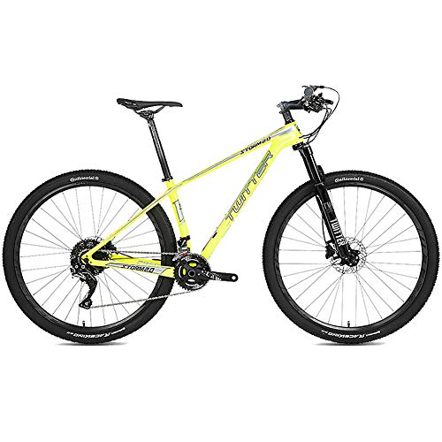 Bicicleta de Montaña de Fibra de Carbono para Todo Terreno de 27.5 Pulgadas, con Horquilla de Suspensión de 27 Velocidades/Freno de Doble Disco, Bicicleta MTB de Suspensión Completa,Amarillo,29×15