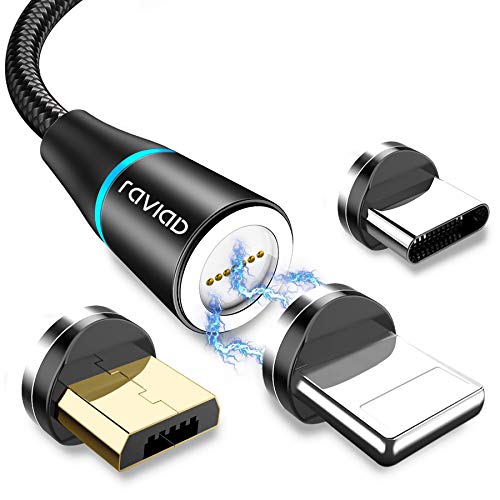 Cable USB Magnético, RAVIAD 1M Nylon Multi Cargador Magnetico Micro USB Tipo C Carga y Sincronización Cable Cargador iman Compatible con Android Galaxy, Huawei, Honor, LG, Kindle