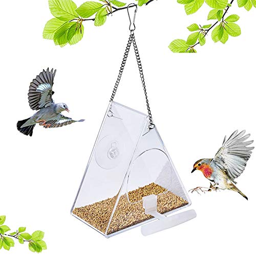 Comedero para Pájaros Acrílico Transparente Comedero Pájaros para Ventana Caseta para pájaros de Ventana caseta para pájaros para Ventanas para pájaros Decoración de Ventanas de jardín (triángulo)