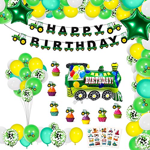 Decoracion Cumpleaños de Niños Globos de Cumpleaños Infantil Cumpleaños Decoraciones Tractor Tema con Pancarta Cumpleaños Tractor Globo de Aluminio Globos de látex para Niño Cumpleaños Baby Shower（50）