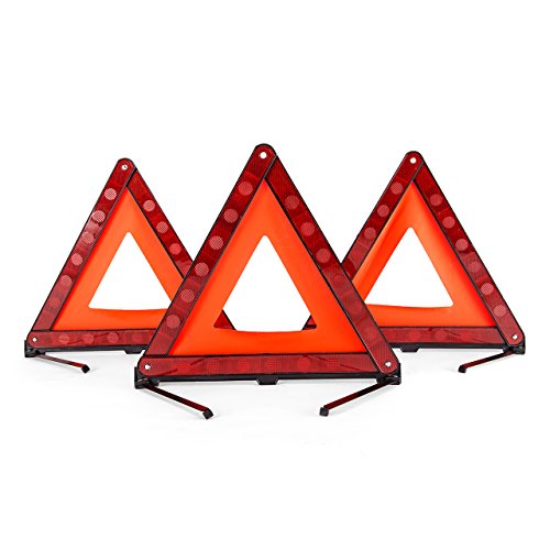 DEDC Kit de 3 Triángulo de Emergencia Coche Triángulo Reflectante con Estuche de Plástico y Bolsa de Almacenamiento Señalización Advertencia Emergencia