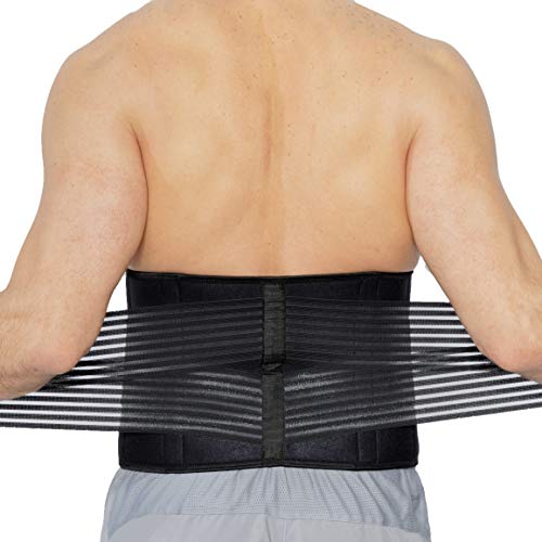 Faja lumbar de neopreno con tiras dobles de compresión - Sujeción para la parte baja de la espalda - Marca Neotech Care (Negro, S)