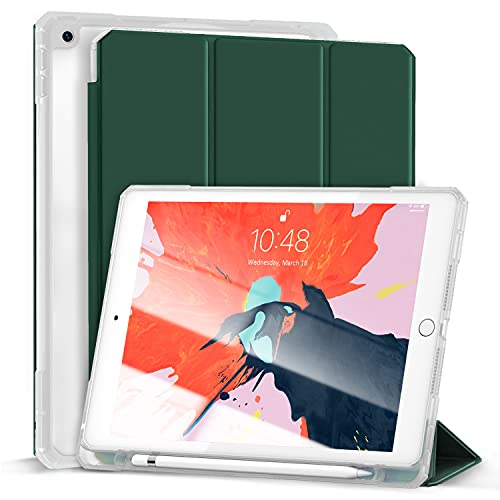 Gahwa Funda para iPad 10.2 Pulgada 8th Gen 2020 y iPad 7th Gen 2019, Ligera Case Cover con Soporte Función, Trasera Transparente Carcasa con Soporte para el Pencil - Verde Oscuro