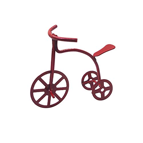 Haokaini Triciclo de Bicicleta Roja Miniatura Casa de Muñecas Bicicleta Roja Triciclo de Niños Modelo de Escena de Metal Juguete para 1/12 Casas de Muñecas Accesorios de Muebles