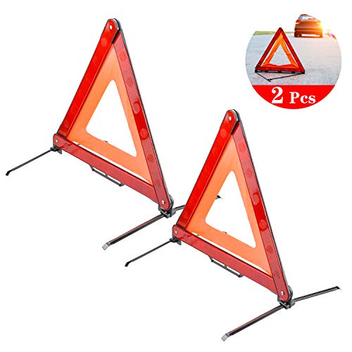 HENTEK 2PCS Triangulos Reflectantes Coche, Placa de Advertencia Reflectante Triangular de señal de estacionamiento Segura para vehículos de Motor