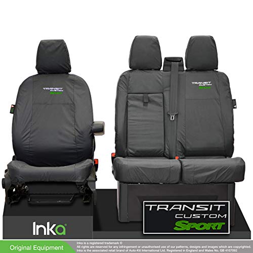 Inka - Fundas impermeables a medida para Ford Transit Custom Sport bordado asientos delanteros grises – Modelo años 2012-2020 [6 colores a elegir] (verde)