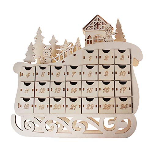 junengSO Trineo Calendario de Adviento de Madera Cuenta atrás Decoración navideña 24 cajones con luz LED junengSO Trineo Calendario de Adviento de Madera Cuenta atrás Decoración navideña 24 cajones con luz LED