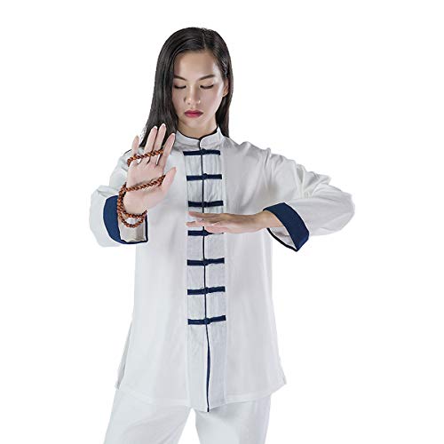 KSUA Uniforme de Artes Marciales para Mujeres Tai Chi Traje Ropa de Kung fu China Ropa de algodón Wing Chun Zen Meditación, Blanco EU M/Etiqueta L