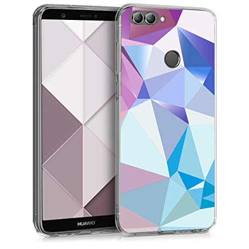 kwmobile Funda Compatible con Huawei Enjoy 7S / P Smart (2017) - Carcasa de TPU y triángulos asímetricos en Azul Claro/Rosa Claro/Azul