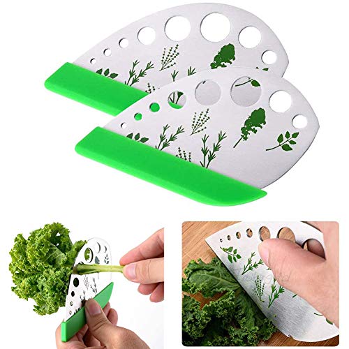 LEEWENYAN Cortador de Verduras, 9 Agujeros 2 en 1 Decapante de Hierba de Hoja Acero Inoxidable Pelador de Hierbas Herramientas de Rebanador de Cocina para Col Rizada, Acelga, Collard Verdes(2 PCS)