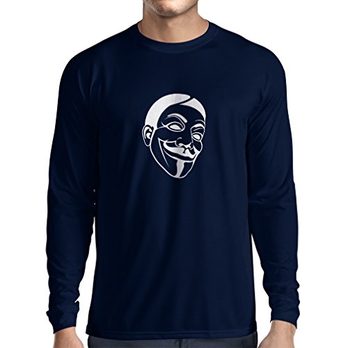 lepni.me Camiseta de Manga Larga para Hombre Luchadores por la Libertad anónimos, V de Venganza, máscara de Guy Fawkes. (Medium Azul Blanco)