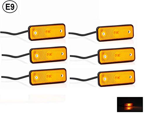 Lote de 6 luces laterales naranja E9 multitensión 12 V 24 V base de caoutchuc + cable para furgoneta, camión, caza, tractor, vehículos agrícolas