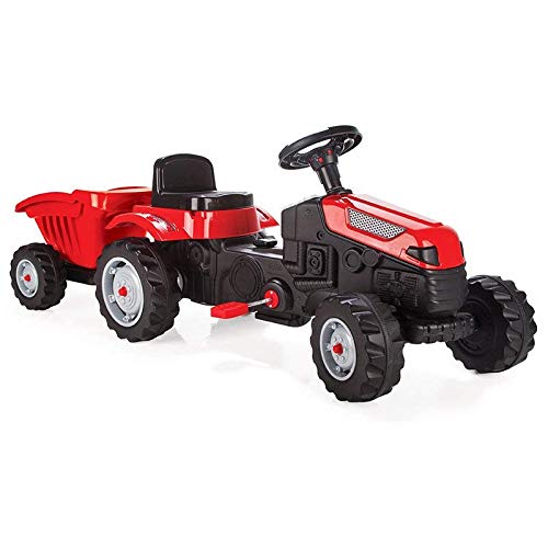 Maxi Tractor de Pedales con Remolque Rojo con un Remolque Desmontable Volante con bocina 3 4 5 6 años Idea de Presente Juguetes para niños Juguetes para niñas Verano Otoño juguetes al aire libre