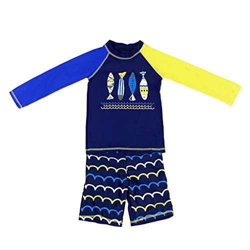 Niños Traje de Baño Manga Larga - Bañador 2 Piezas Ropa de Natación Nadar Camiseta y Pantalones Cortos M