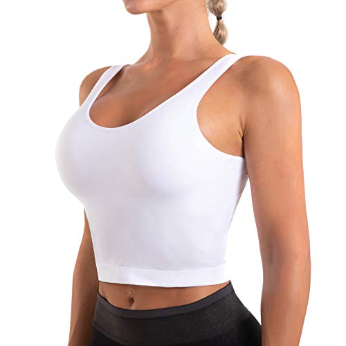 OUDOTA Sujetador deportivo para mujer, sin aros, acolchado, para yoga, espalda cruzada Blanco M