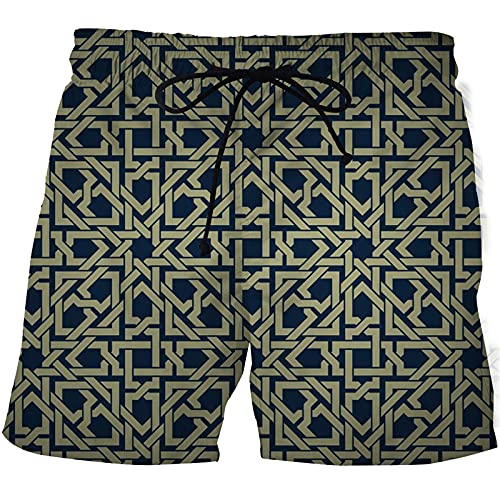 Pantalones Cortos Playa Hombre,Pantalones Cortos Casuales De Playa para Surf, Ilusión Óptica 3D, Rayas De Cadena, Bañadores, Bañadores Hawaianos Transpirables De Secado Rápido con Bolsillos, TR