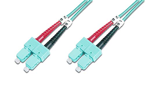 Patch cable DIGITUS FO OM3 - Cable de fibra óptica SC a SC de 2 m - LSZH - Multimodo dúplex 50 / 125µ - 10 GBit / s - turquesa
