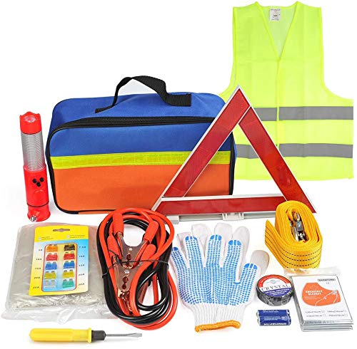 Queta Kit de Emergencia para Coche Kit de Emergencia para automóvil con Triángulo de Advertencia Reflectante. Chaleco reflecante, Martillo de Emergencia Multifuncional, Cuerda de Remolque (13 Pcs) Queta Kit de Emergencia para Coche Kit de Emergencia para automóvil con Triángulo de Advertencia Reflectante. Chaleco reflecante, Martillo de Emergencia Multifuncional, Cuerda de Remolque (13 Pcs)