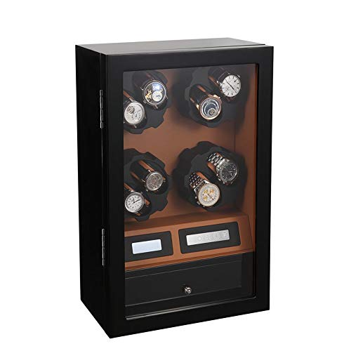 QuRRong Enrollador de Reloj Caja de la devanadera del Reloj mecánico con Adaptador de CA o con Curvas 8 Espacios y 5 trasteros Alimentado por batería (Color : Brown, Size : One Size)