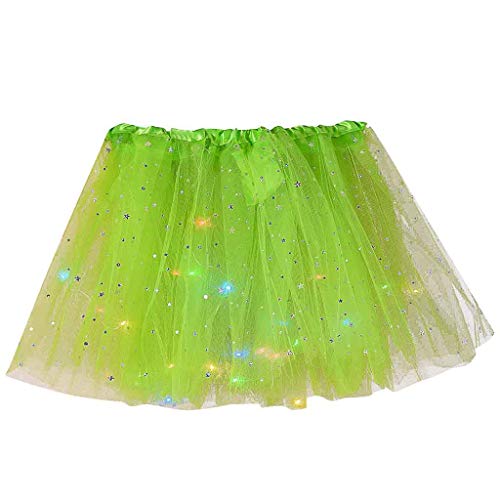 Señoras De La Falda del Tutú De Tul con Mode Básicos Lentejuelas Brillantes del Baile del Ballet Organza 50S Años De Vestuario Mini Dress Up Talla 36 44 (Color : Grün-Led, One Size : 36-44)