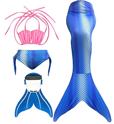 SPEEDEVE Traje de Baño de Cola de Sirena con Traje de Bikini para Niñas,Azul Bianco,150