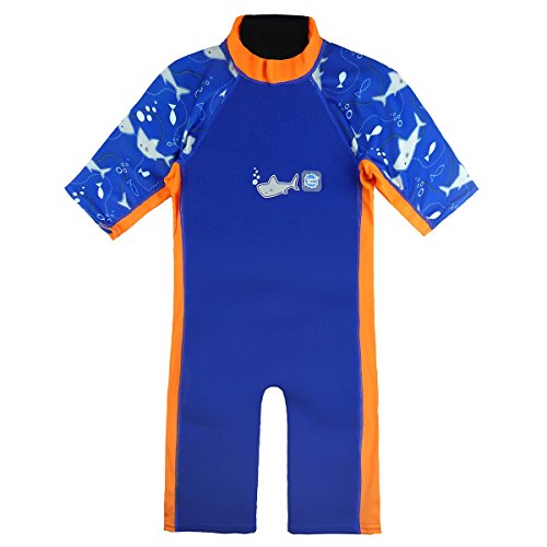 Splash About Traje de Neopreno Unisex para niños con Sol y mar, Unisex niños, Traje de Neopreno UV Sol y mar, UVCSO2, Naranja tiburón, 2-4 años