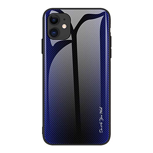 Toppix - Funda para iPhone 12 / iPhone 12 Pro (6,1 pulgadas), carcasa de TPU + carcasa trasera de cristal templado 9H con diseño de carbono de gradiente, funda para iPhone 12/12 Pro, color azul