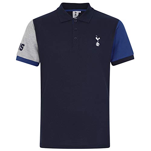Tottenham Hotspur FC - Polo Oficial para Hombre - con el Escudo del Club - Azul Marino - Mangas en Contraste - Grande