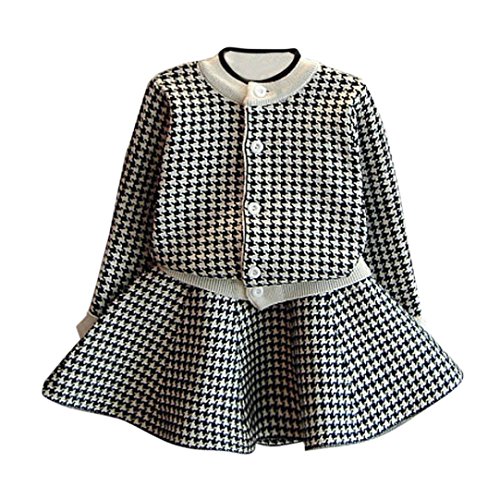 Transer Kids Cardigan+Mini Dress Set, Baby Girls Outfit Ropa para niños pequeños a Cuadros suéter de Punto Tops Corto Falda Set Multicolor Negro 1 a 2 años