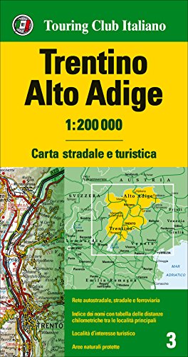 Trentino, Alto Adigio 1:200.000 mapa de carreteras impermeable Touring Club Italiano. (Carte regionali 1:200.000)